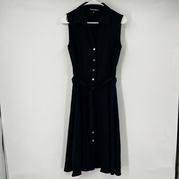 Elizabeth & Nicole Small Black Button Sleeveless Dress Demure Classy Secretary  - Picture 1 of 10